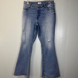 M Jeans by Maurices Curvy High Rise Flare Jeans Distressed Blue Size 14 Long